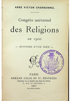 Congres universal des Religions 1897r