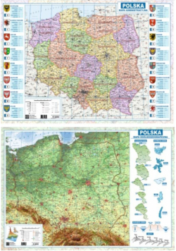 Mapa Polski A2 dwustronna fizyczno-administracyjna