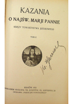 Kazania o Marji Pannie Księzy Towarzystwa Jezusowego Tom 1 i 2 1921 r.
