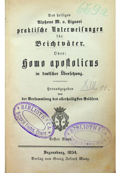 Des heiligen Ulphons M V Liguori Praktische Unterweisungen fur Beichtvater 1854 r.