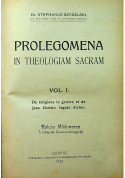 Prolegomena in theologiam Sacram 1920 r.