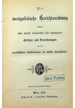 Die westgalizische gerichtsordnung 1874 r