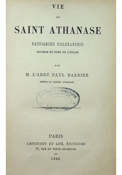 Vie De Saint Athanase 1888r