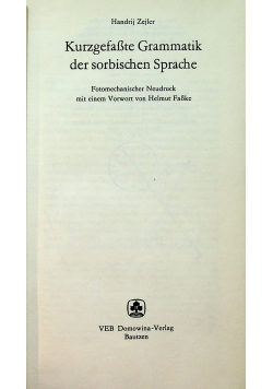 Kurzgefasste Grammatik der sorbischen Sprache