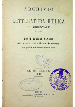 Archivio di Letteratura Biblica Anno sesto 1884