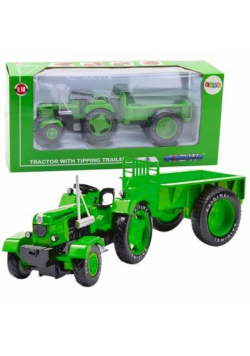 Traktor rolniczy z przyczepą metalowy zielony 1:18