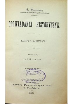 Opowiadania historyczne Egipt i Assyrya 1893 r.