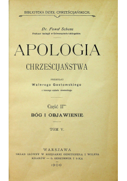 Apologia chrześcijańska Część II Bóg i ojczyzna Tom V 1906 r.