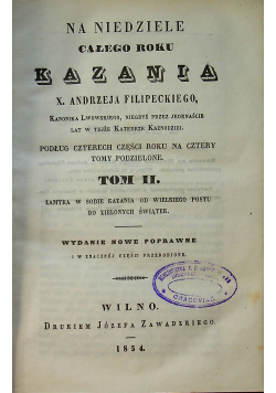 Na Niedzielę całego roku kazania Tom II 1854 r