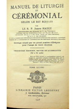 Manuel de Liturgie et Ceremonial Selon Le Rit Romain II 1925 r
