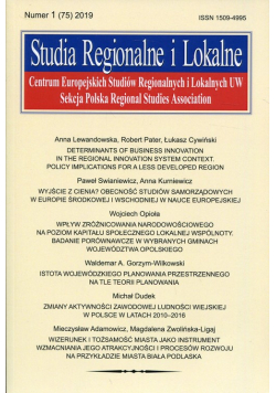Studia Regionalne i Lokalne Numer 1 (75) 2019
