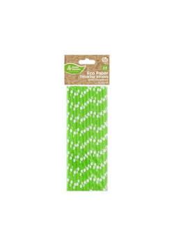 Słomki pap. pistacjowe w białe groszki 6x197mm 24s