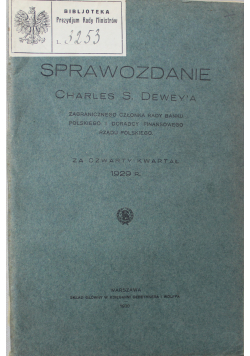 Sprawozdanie Charles S Dewey nr 9 za czwarty kwartał 1929 r , 1930 r