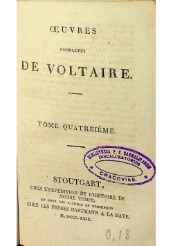 Oeuvres Completes de Voltaire tome quatreieme  1829 r