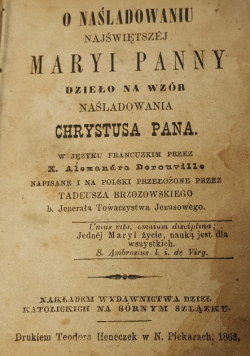 O naśladowaniu Najświętszej Maryi Panny 1938 r.