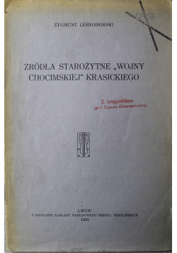 Źródła starożytne wojny chocimskiej krasickiego 1931 r