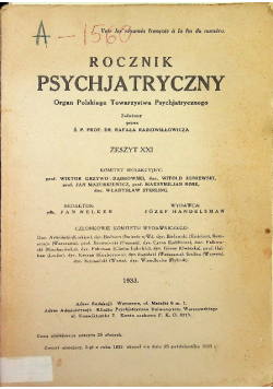 Rocznik Psychjatryczny Zeszyt XXI 1933 r.