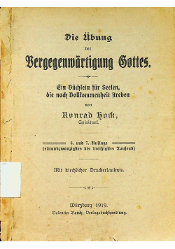 Die Ubung der Bergegenmartigung Gottes 1919 r.