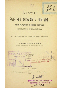 Żywot Świętego Bernarda z Fontaine 1891 r.