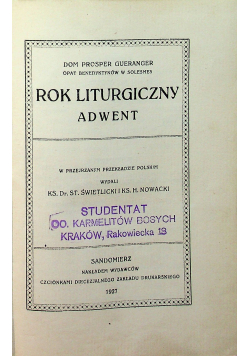 Rok Liturgiczny Adwent 1927 r.
