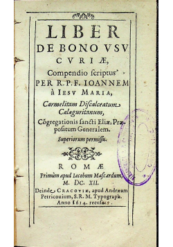 Liber de Bono VSV Curiae 1612 r.