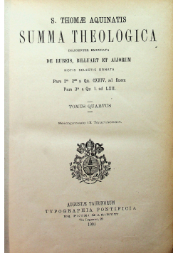 Summa Theologica Tomus Quartus 1901 r.