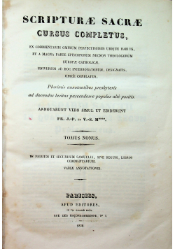 Scripturae Cursus Completus Tomus Nonus 1838 r.