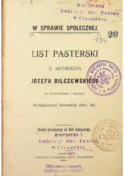 List Pasterski X Arcybiskupa Józefa Bilczewskiego 1903 r.