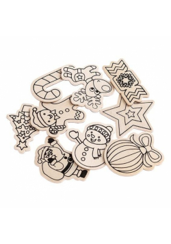 Ozdoby drewniane z magnesem 4-6 cm 9szt
