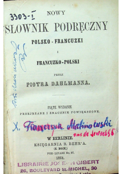 Słownik podręczny polsko francuski 1864r