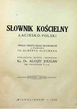 Słownik kościelny łacińsko polski 1948 r.