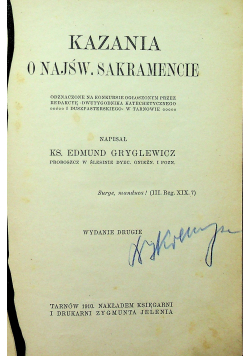 Kazania o Najśw Sakramencie 1910 r.