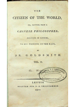 The citizen of the world or letters from a Chinese philosopher Vol II 1810r.