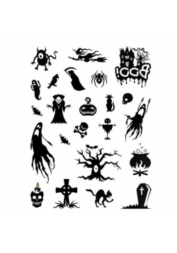 Tatuaże zmywalne Halloween 23szt biało-czarne
