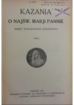 Kazania o Najśw. Marji Pannie Księzy Towarzystwa Jezusowego Tom 1 1921 r.