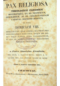 Pax Religiosa Theologice Canonice 1849 r.