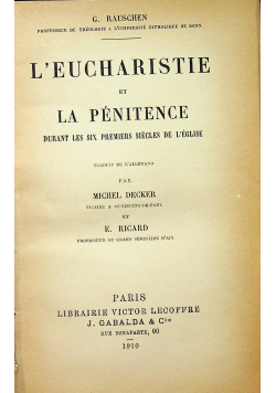 L Eucharistie et La Penitence 1910 r.