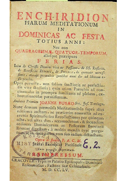 Enchiridion Piarum Meditationum in Dominicas Ac Festa 1755 r