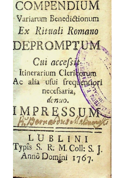 Compendium Variarum Benedictionum Ex Rituali Romano Depromptum 1767 r. Miniaturka