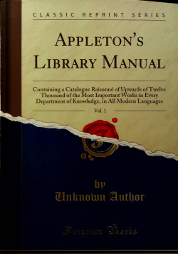Appletons Library Manual Vol 1 Reprint 1849 r