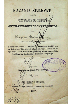 Kazania sejmowe  także wzywanie do pokuty obywatelów Korony Polskiej 1857 r.