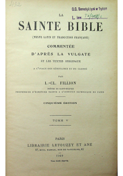 Sainte Bible Tome V Fillon 1920 r.