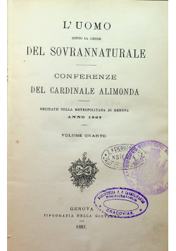 Luomo Sotto la Legge Del Sovrannaturale Volume Quarto 1881 r.