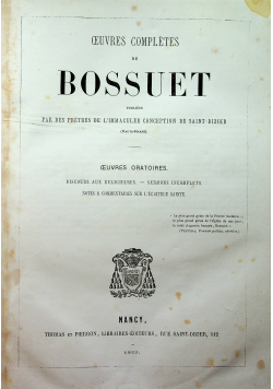 Oeuvres completes de Bossuet Tome Troisieme 1863 r.