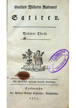 Gottlieb Wilhelm Rabeners Satiren Dritter Theil 1775 r