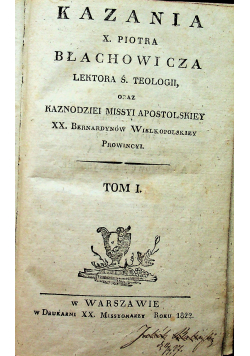 Kazania X Piotra Błachowicza tom I i II 1822 r