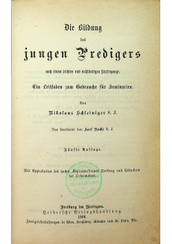 Die Bildung des jjungen fredigers 1898 r.