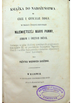 Książka do nabożeństwa ku czci i chwale Boga 1859 r