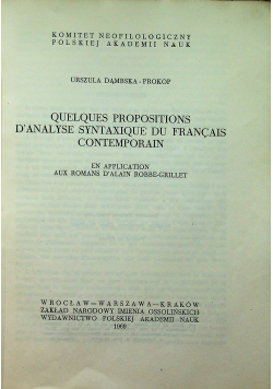 Quelques Propositions D analyse syntaxique du francais contemporain