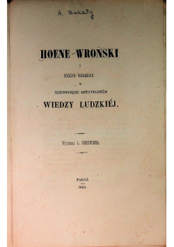 Wroński i jego udział w rozwinięciu ostateczen 1844 r.